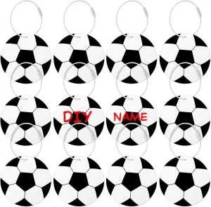 12 PCs Soccer Luggage Tags for Suitcases Travel Suitcase Labels with Metal Ring 2.75in Soccer Keychain PVC Name Id Card DIY Pocket Hug Card for Men Women Travel Bag Suitcase