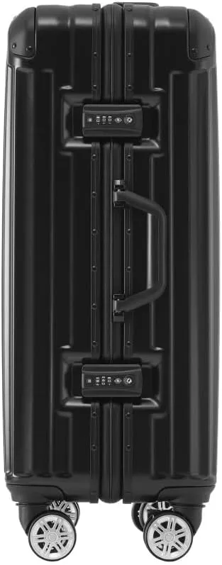 1pc 20in Aluminum Frame Luggage with USB port, Vacation Carry-On Suitcase with Spinner Wheels and TSA Lock, (Black   ABS PC-1)