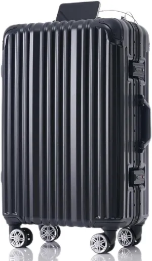 1pc 20in Aluminum Frame Luggage with USB port, Vacation Carry-On Suitcase with Spinner Wheels and TSA Lock, (Black   ABS PC-1)