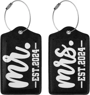 2 Pack 2024 Mr Mrs Luggage Tag for Suitcase,Steel Loop with Privacy Cover ID Label, Bride and Groom tag,Essentials Engagement Honeymoon Couple Gift