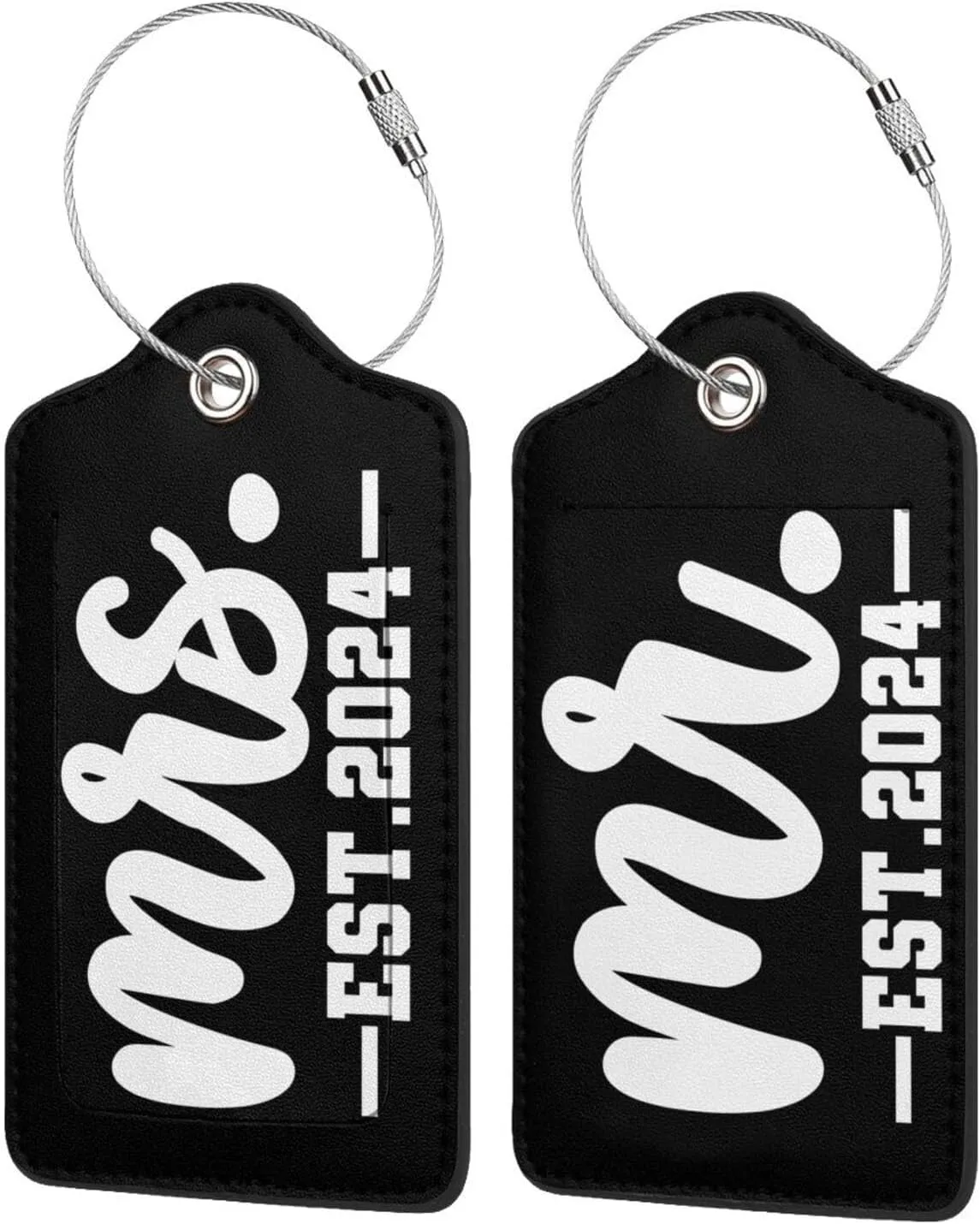 2 Pack 2024 Mr Mrs Luggage Tag for Suitcase,Steel Loop with Privacy Cover ID Label, Bride and Groom tag,Essentials Engagement Honeymoon Couple Gift