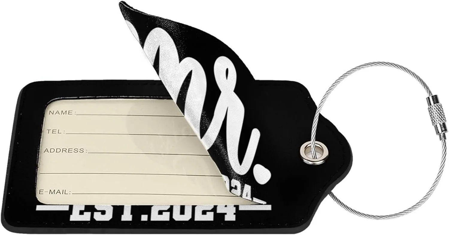2 Pack 2024 Mr Mrs Luggage Tag for Suitcase,Steel Loop with Privacy Cover ID Label, Bride and Groom tag,Essentials Engagement Honeymoon Couple Gift