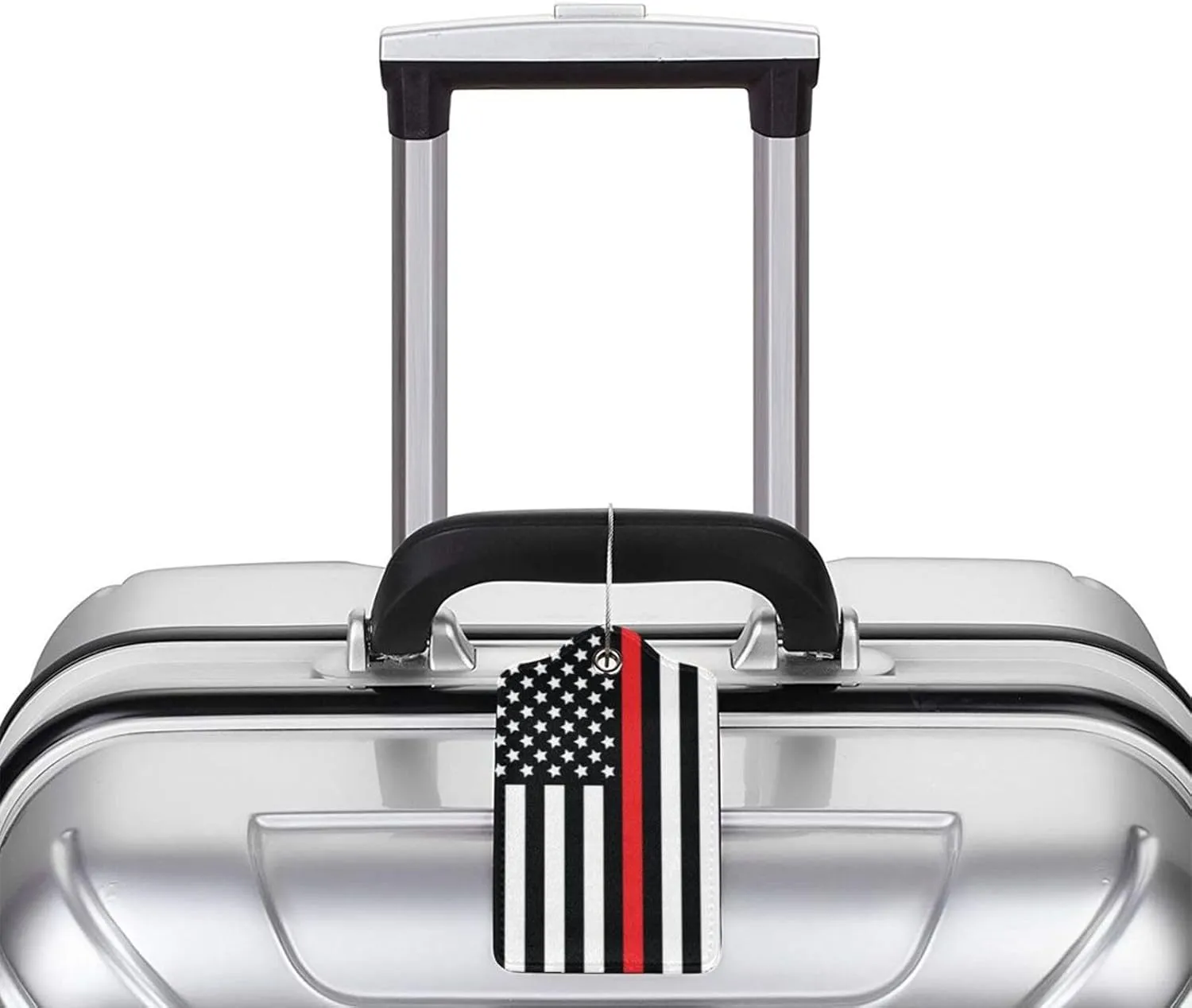 2 Pcs Firefighter Flag Luggage Tag for Suitcase, Thin Red Line Tag, Steel Loop with Privacy Cover ID Label, Gifts for Women Men Boy Girl Baggage Bag