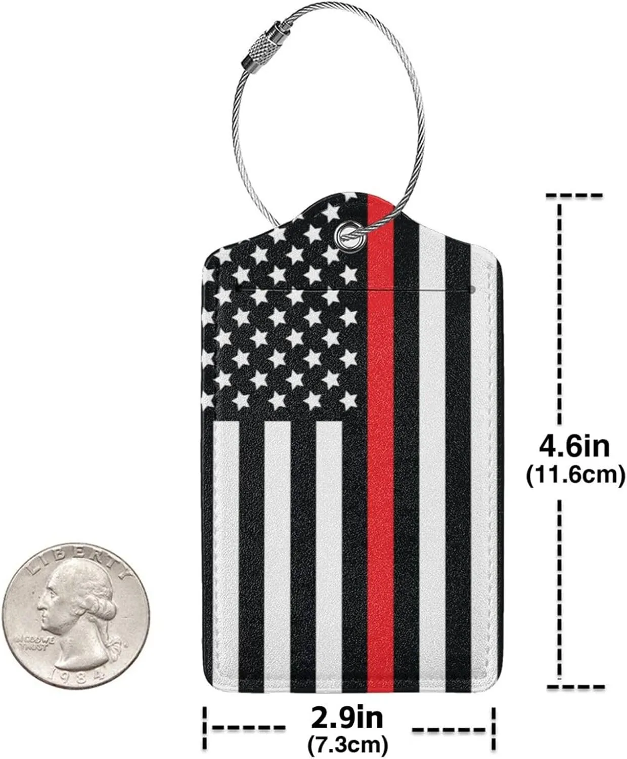 2 Pcs Firefighter Flag Luggage Tag for Suitcase, Thin Red Line Tag, Steel Loop with Privacy Cover ID Label, Gifts for Women Men Boy Girl Baggage Bag