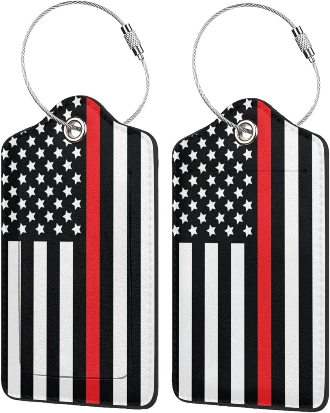 2 Pcs Firefighter Flag Luggage Tag for Suitcase, Thin Red Line Tag, Steel Loop with Privacy Cover ID Label, Gifts for Women Men Boy Girl Baggage Bag
