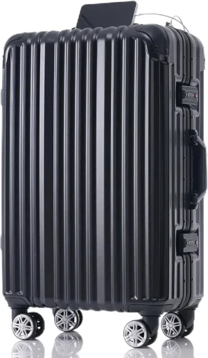 24-Inch Aluminum Frame Luggage with USB Port, Spinner Wheels and Cup Holder, for Short Trips, Black
