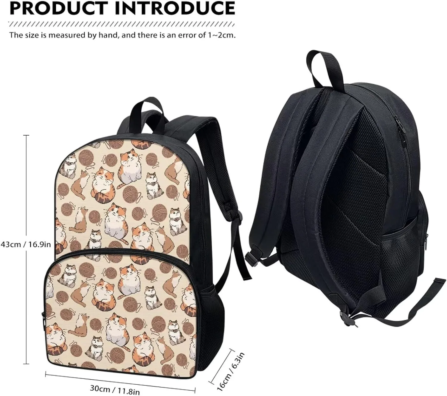 3 in 1 Girls Cat Backpack with Lunch Box Lightweight Backpack for School Cute Pen Case for Kids Children's Polyester School Bag Set