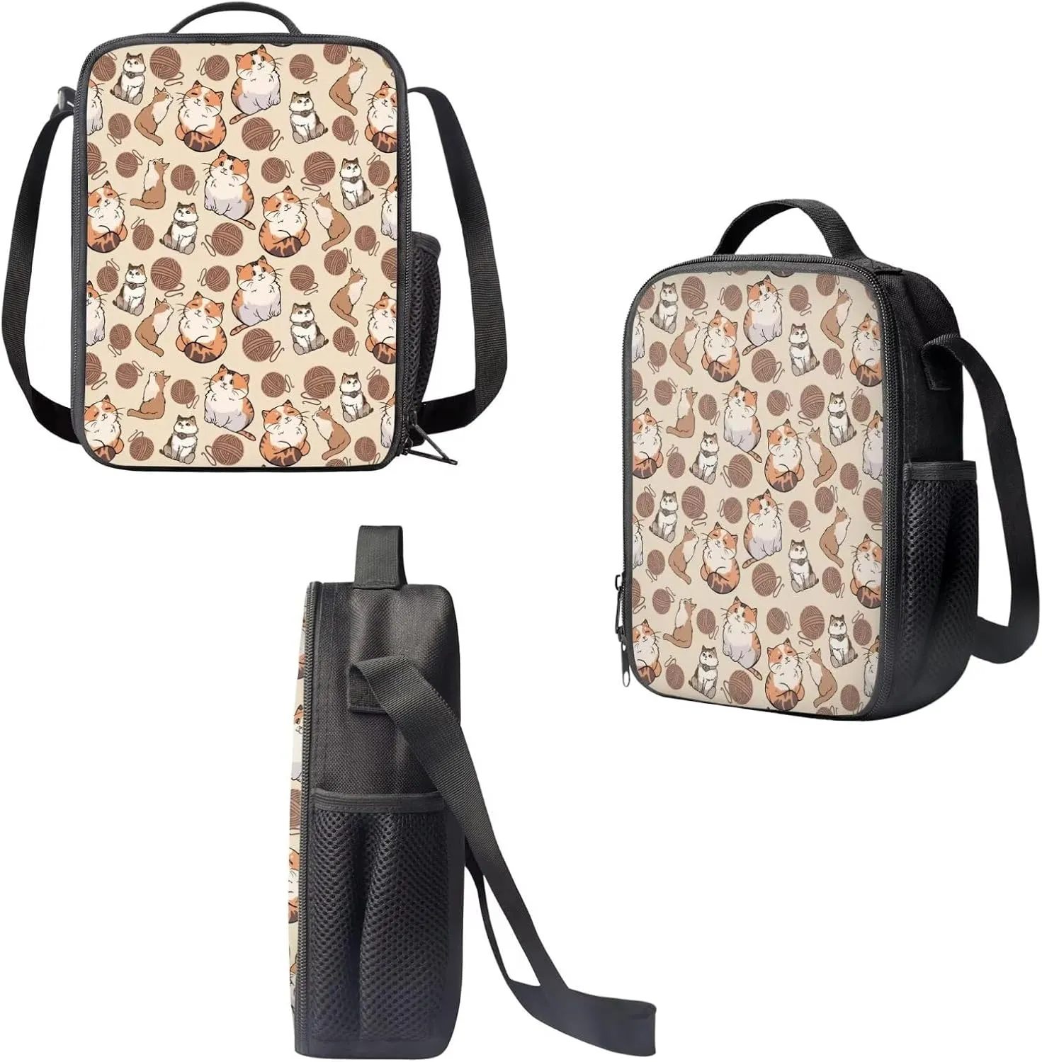 3 in 1 Girls Cat Backpack with Lunch Box Lightweight Backpack for School Cute Pen Case for Kids Children's Polyester School Bag Set