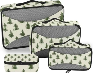 4 Pcs set bag organizer insert Mesh Travel Essentials Green Pine Tree Pattern lightweight cubes for diaper bag