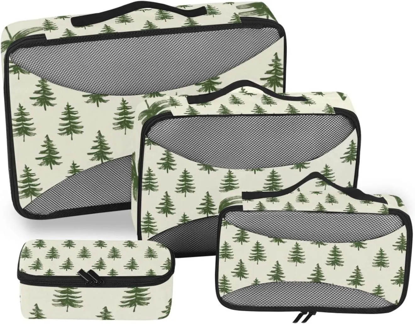 4 Pcs set bag organizer insert Mesh Travel Essentials Green Pine Tree Pattern lightweight cubes for diaper bag
