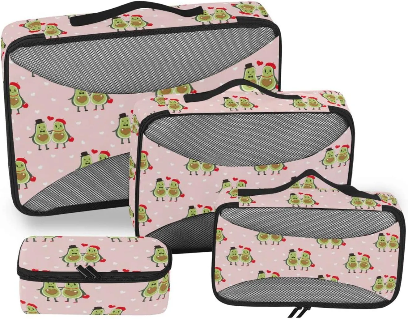 4 Pcs Travel Packing Cubes for Suitcases Adorable Avocado Couple Travel Packing Cubes Visible Luggage Cubes Organizers Suitcase Organizer Bags Set