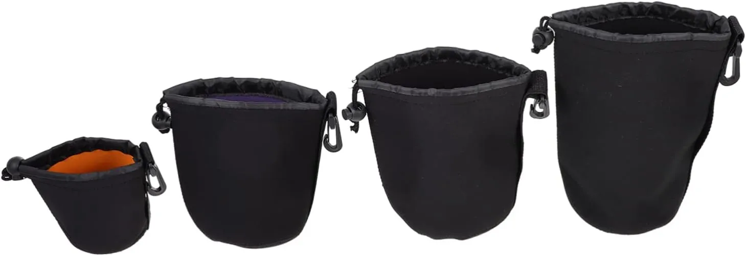 4pcs Camera Lens Case Protective Pouch for DSLR Lenses Thick Water Resistant Storage Bags with Hooks for and Lens Safety
