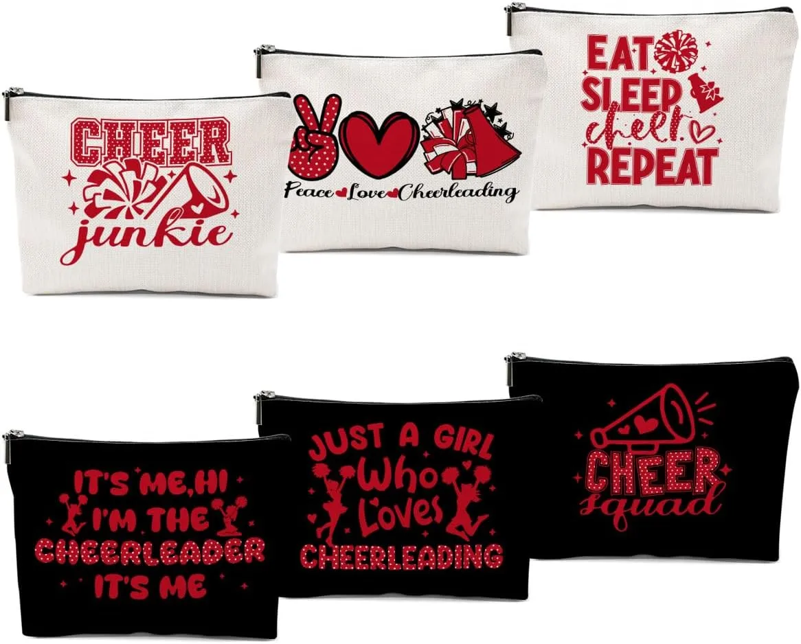 6 PCs Cheer Makeup Bag, Cheer Gifts, Cheerleader Gifts for Girls, Cheer Team Gifts Cheer Stuff Cosmetic Bag, Cheerleading Gifts for Women Girls Teammates Birthday Gifts, Red and Black