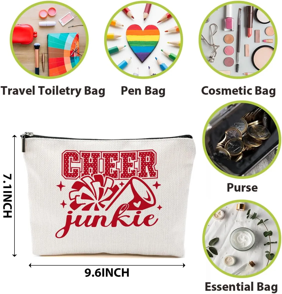 6 PCs Cheer Makeup Bag, Cheer Gifts, Cheerleader Gifts for Girls, Cheer Team Gifts Cheer Stuff Cosmetic Bag, Cheerleading Gifts for Women Girls Teammates Birthday Gifts, Red and Black