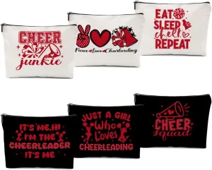 6 PCs Cheer Makeup Bag, Cheer Gifts, Cheerleader Gifts for Girls, Cheer Team Gifts Cheer Stuff Cosmetic Bag, Cheerleading Gifts for Women Girls Teammates Birthday Gifts, Red and Black