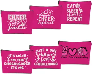 6 PCs Cheer Makeup Bag, Cheer Gifts, Cheerleader Gifts for Girls, Cheer Team Gifts Cheer Stuff Cosmetic Bag, Cheerleading Gifts for Women Girls Teammates Cheerleader Birthday Gifts, Pink