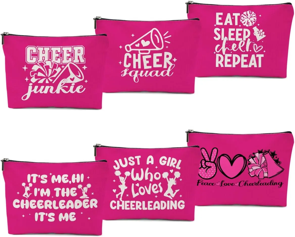 6 PCs Cheer Makeup Bag, Cheer Gifts, Cheerleader Gifts for Girls, Cheer Team Gifts Cheer Stuff Cosmetic Bag, Cheerleading Gifts for Women Girls Teammates Cheerleader Birthday Gifts, Pink