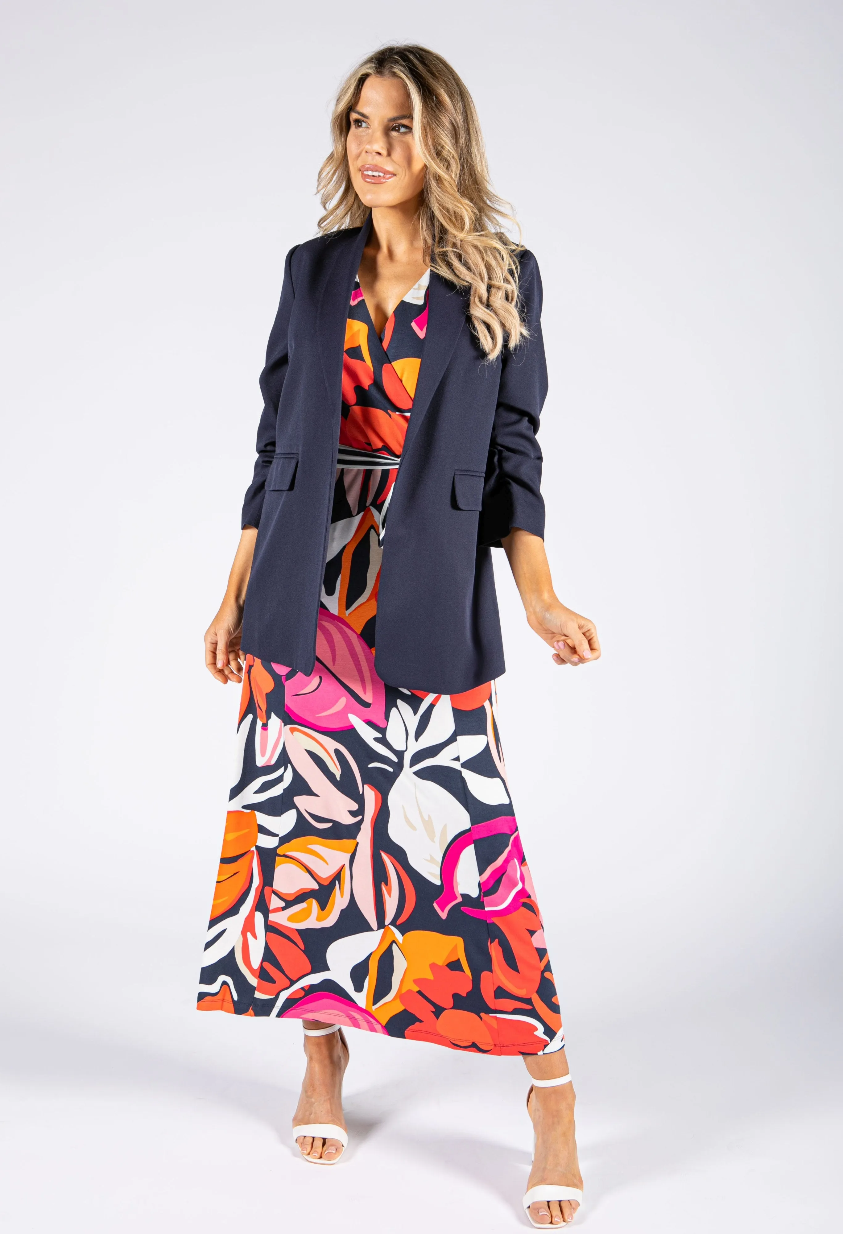 Abstract Floral Print Wrap Bodice Dress