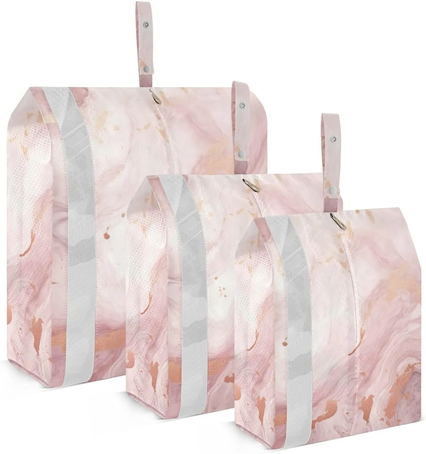 Abstract Marble Golden Pink Packing Cubes Set of 3, Lightweight Travel Luggage Organizers Foldable Bags for Easy Packing and Organization