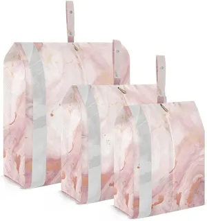 Abstract Marble Golden Pink Packing Cubes Set of 3, Lightweight Travel Luggage Organizers Foldable Bags for Easy Packing and Organization