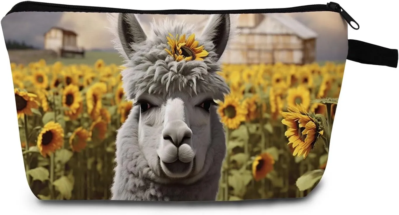 Adorable Alpaca Print Toiletry Pouch Durable Zippered Cosmetic Bag Lightweight Travel Organizer Gift Idea for Women & Adults