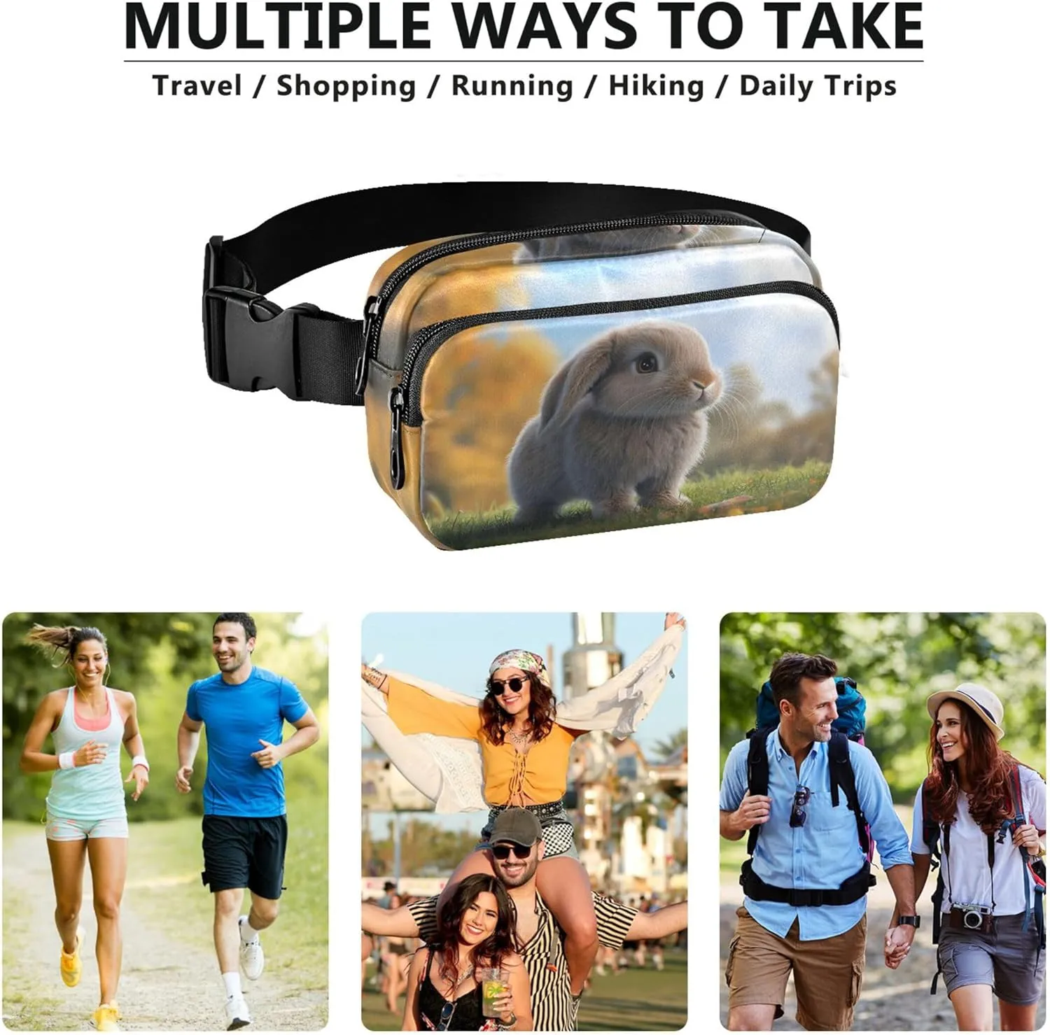 Adorable Bunny Garden Green Women Fanny Packs Waterproof Belt Bag Hip Pack Cute Waist Bag for Women