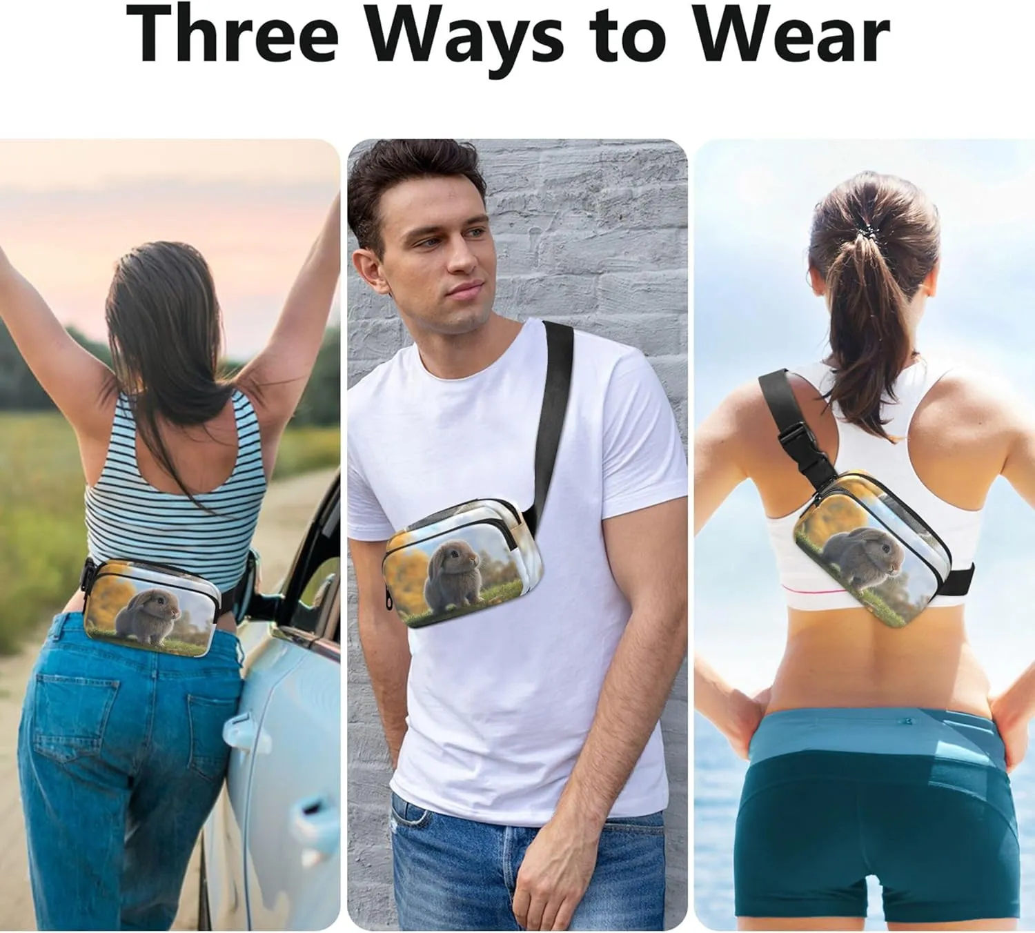 Adorable Bunny Garden Green Women Fanny Packs Waterproof Belt Bag Hip Pack Cute Waist Bag for Women