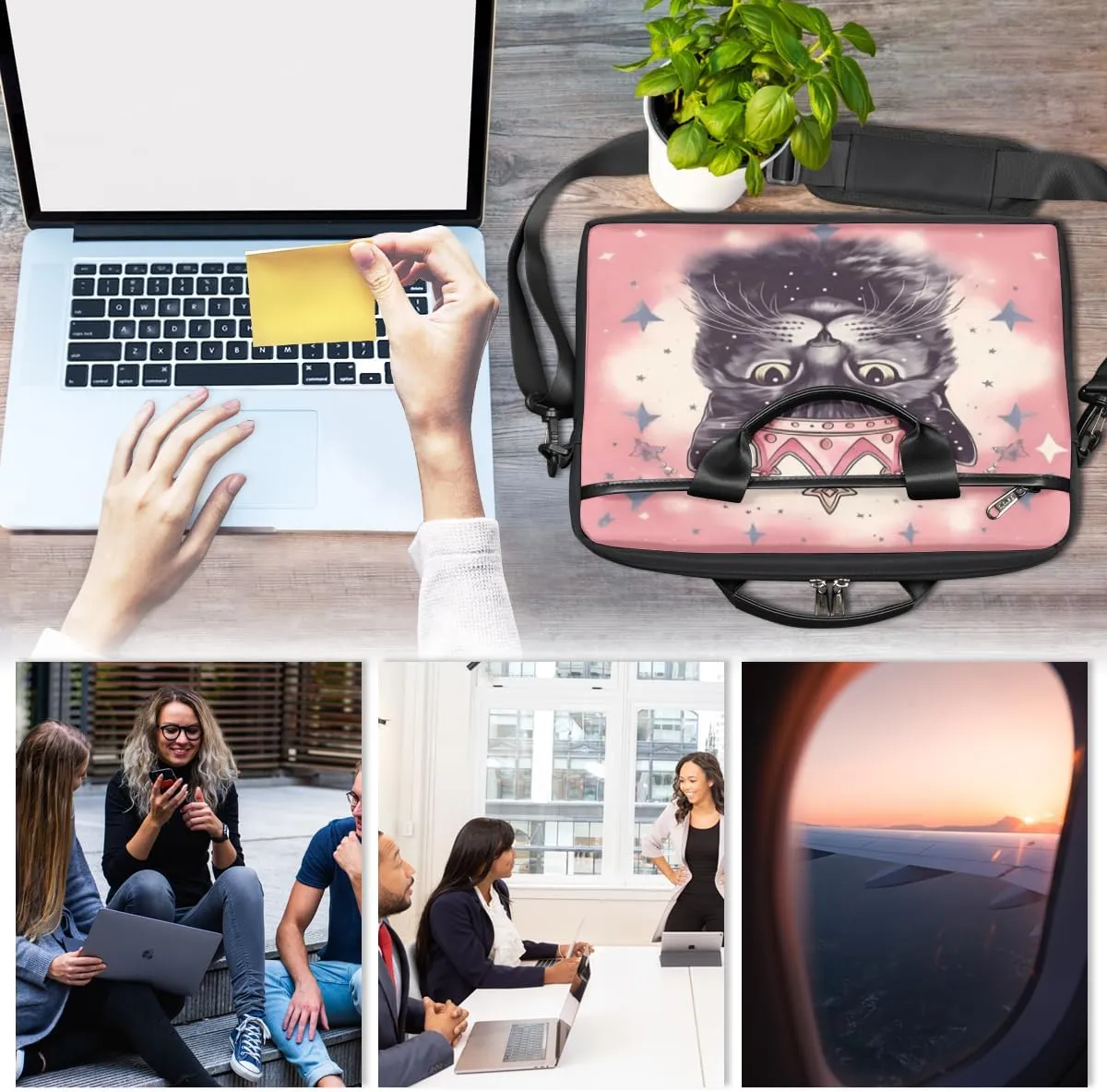 Adorable Cats Texture Laptop Shoulder Bag for Tablet Computer Notebook Sleeve Messenger Carrying Case Briefcase Tote