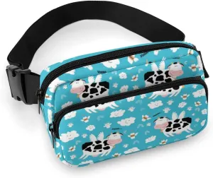 Adorable Flying Cow Fanny Pack Belt Bag with Adjustable Strap Animal Wings Waist Packs Small Pouch Crossbody Bags for Hiking Running Cycling Traveling