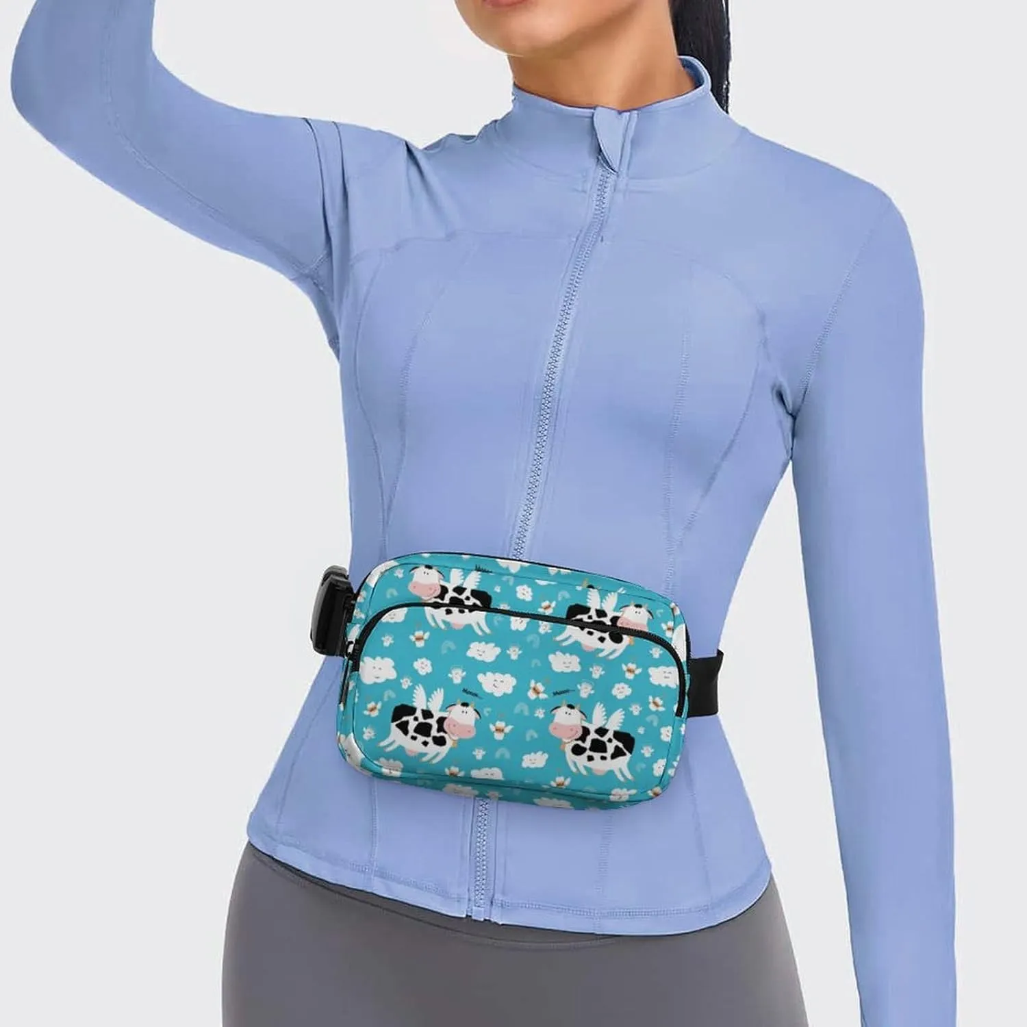 Adorable Flying Cow Fanny Pack Belt Bag with Adjustable Strap Animal Wings Waist Packs Small Pouch Crossbody Bags for Hiking Running Cycling Traveling