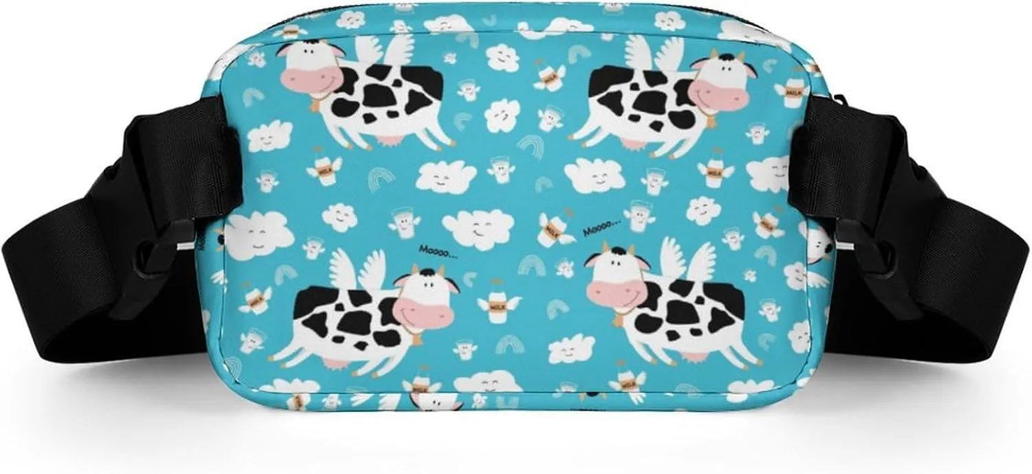 Adorable Flying Cow Fanny Pack Belt Bag with Adjustable Strap Animal Wings Waist Packs Small Pouch Crossbody Bags for Hiking Running Cycling Traveling