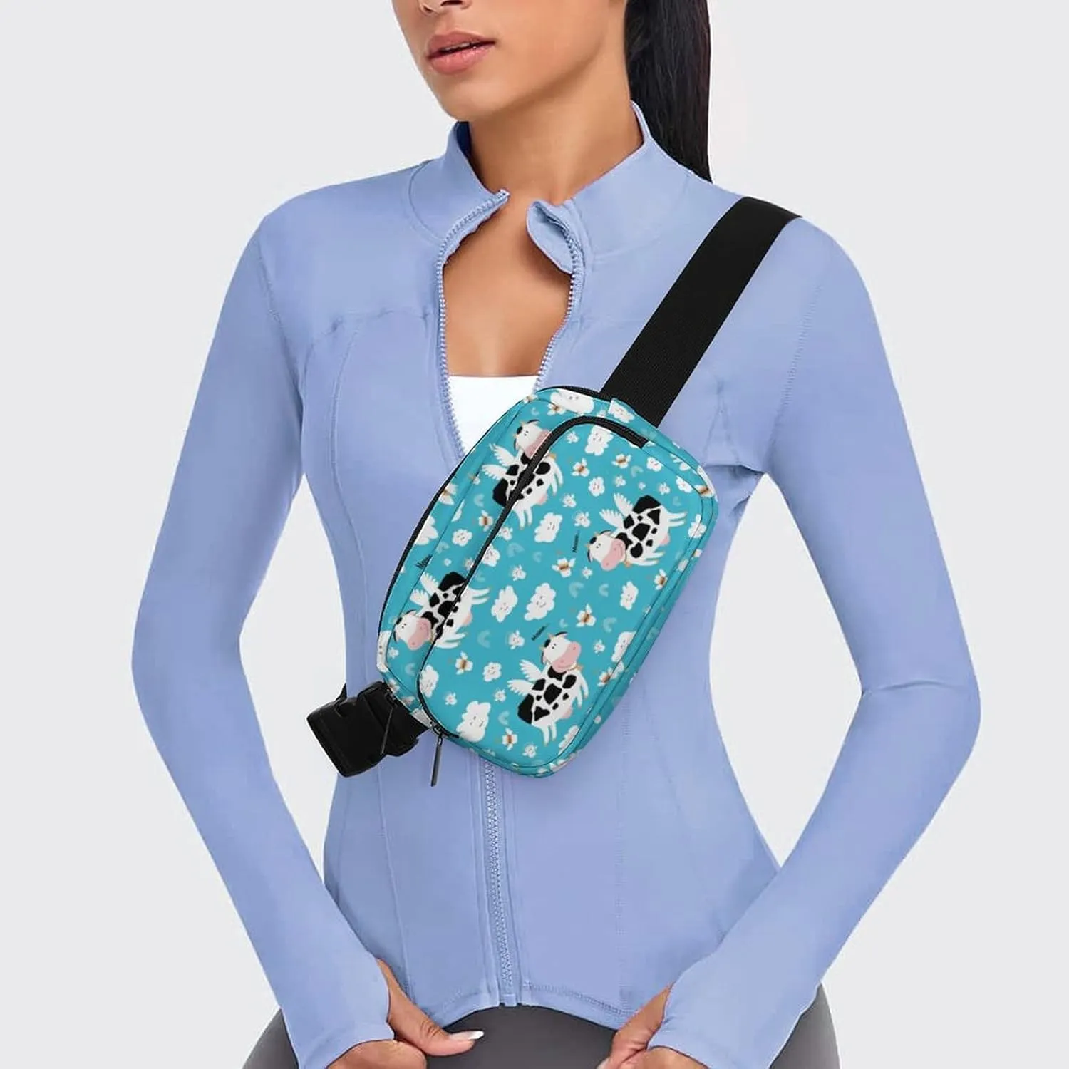 Adorable Flying Cow Fanny Pack Belt Bag with Adjustable Strap Animal Wings Waist Packs Small Pouch Crossbody Bags for Hiking Running Cycling Traveling