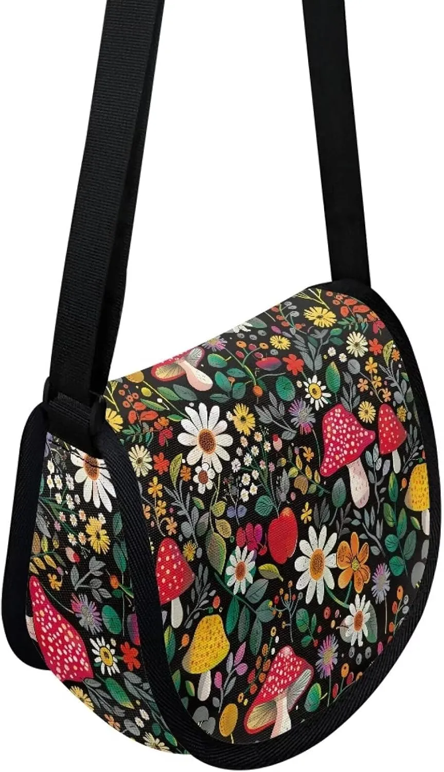 Adorable Pug Dog Women Cross Body Bag, Minimalist Art Flower Casual Shoulder Bag, UK Flag Satchel Messenger Bags
