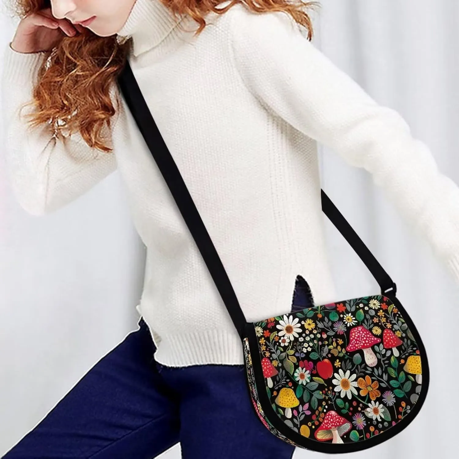 Adorable Pug Dog Women Cross Body Bag, Minimalist Art Flower Casual Shoulder Bag, UK Flag Satchel Messenger Bags
