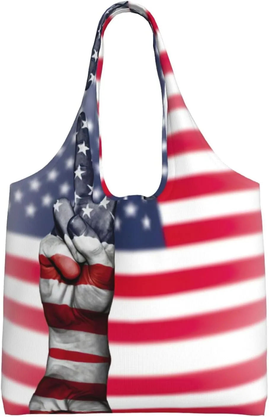America Flag And Hippie Peace Print Canvas Tote Bags,Reusable Cloth Bags For Shopping Beach Grocery Trendy