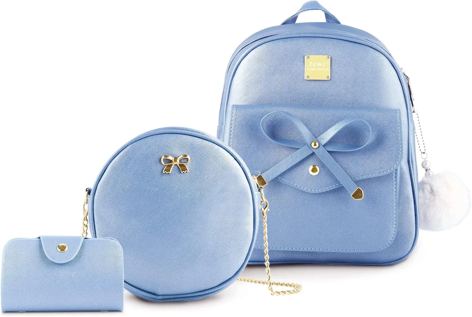 Aogist Mini Leather Backpack Purse 3-Pieces Fashion Bowknot Zipper Bags Cute Casual Travel Daypacks for and Women