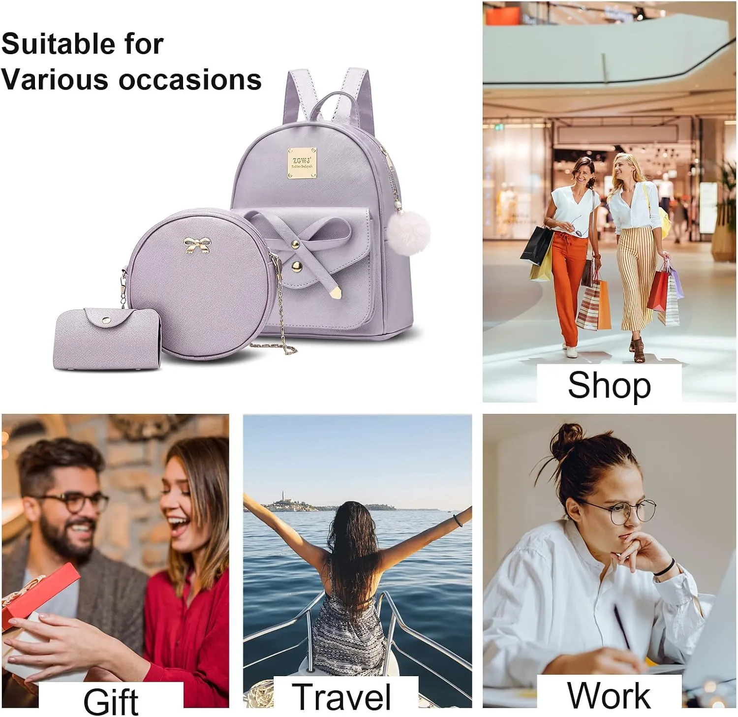 Aogist Mini Leather Backpack Purse 3-Pieces Fashion Bowknot Zipper Bags Cute Casual Travel Daypacks for and Women