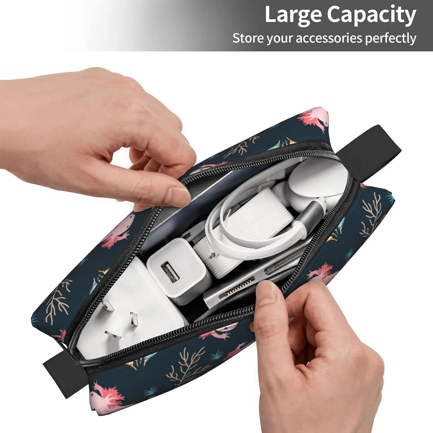 Axolotl Large Makeup Bag Adorable Travel Cosmetic Toiletry Organizer Case for Women