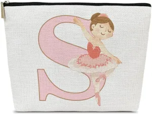 Ballet Initial Makeup Bag - Adorable Dance Recital Gift for Daughter, Sister, Teammate or Big Sister - Inspirational Competition Gift