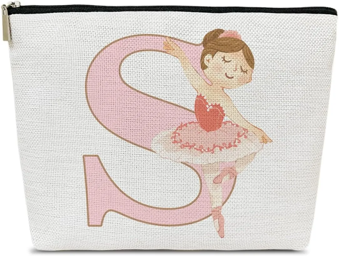 Ballet Initial Makeup Bag - Adorable Dance Recital Gift for Daughter, Sister, Teammate or Big Sister - Inspirational Competition Gift