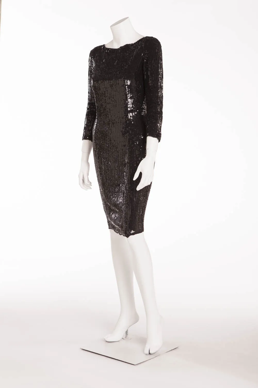 Balmain - New with Tags Black 3/4 Sleeve Sequin Dress - FR 40
