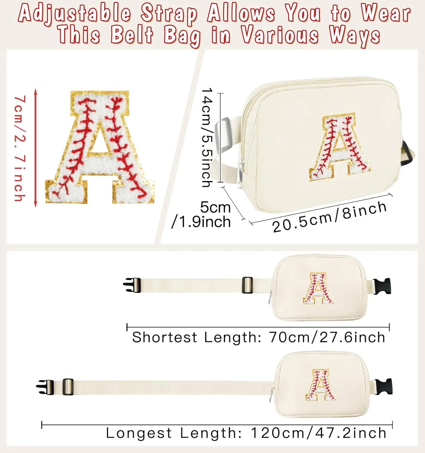 Baseball Number Belt Bag - Small Waist Fanny Pack, Cross Body Purse, Cute Party Accessories, Nylon Crossbody Bags, Graduation & Birthday Gifts for Women & Teen Girls (3)