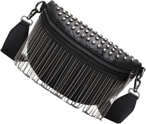 Beaupretty Stylish Women Crossbody Rivet Purse with Zipper Capacity Sling Bag for Parties Shopping and Travel Fashionable Tassel Design for Daily Use
