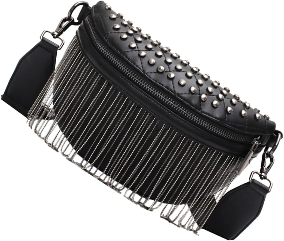 Beaupretty Stylish Women Crossbody Rivet Purse with Zipper Capacity Sling Bag for Parties Shopping and Travel Fashionable Tassel Design for Daily Use