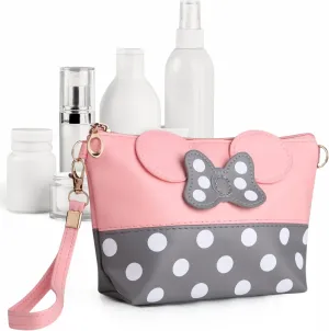 BELMAKS Pink Murine Makeup Bag Pink Cosmetic Bags White Polka Dots Toiletry Organizer Rose Cartoon Makeup Organizer for Teen Girls 5.1" x 5.9" Murine Zipper Cute Purse for Travel