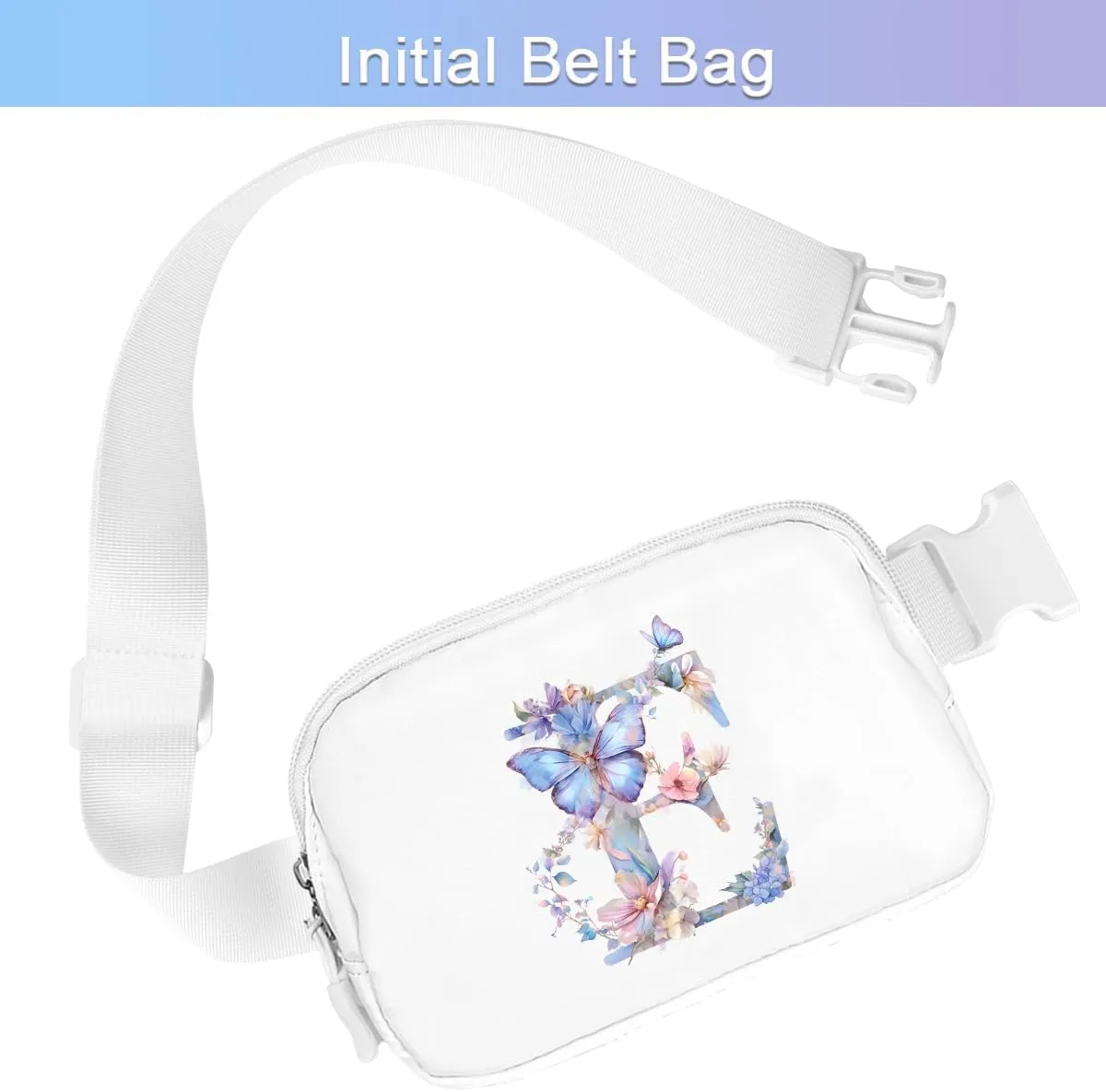 Belt Bag Initail Letter Travel Fanny Pack Cute Butterfly Crossbody Bags for Girls Fashion Waist Packs Letter A-T Outside Lightweight Waterproof Running Workout Hiking Travel Belt Bags,E