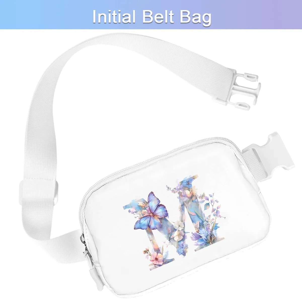 Belt Bag Initail Letter Travel Fanny Pack Cute Butterfly Crossbody Bags for Girls Fashion Waist Packs Letter A-T Outside Lightweight Waterproof Running Workout Hiking Travel Belt Bags,M