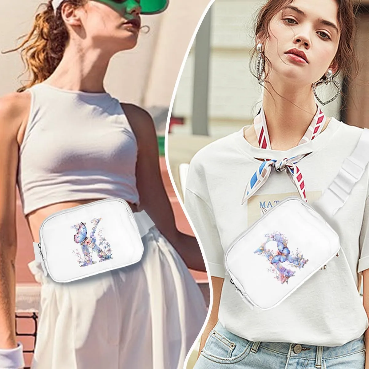 Belt Bag Initail Letter Travel Fanny Pack Cute Butterfly Crossbody Bags for Girls Fashion Waist Packs Letter A-T Outside Lightweight Waterproof Running Workout Hiking Travel Belt Bags,M