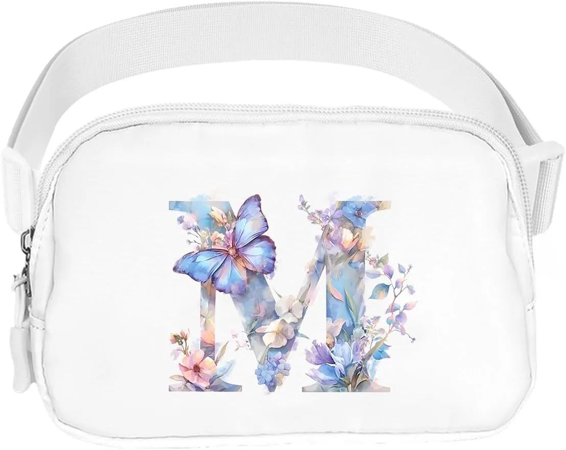 Belt Bag Initail Letter Travel Fanny Pack Cute Butterfly Crossbody Bags for Girls Fashion Waist Packs Letter A-T Outside Lightweight Waterproof Running Workout Hiking Travel Belt Bags,M