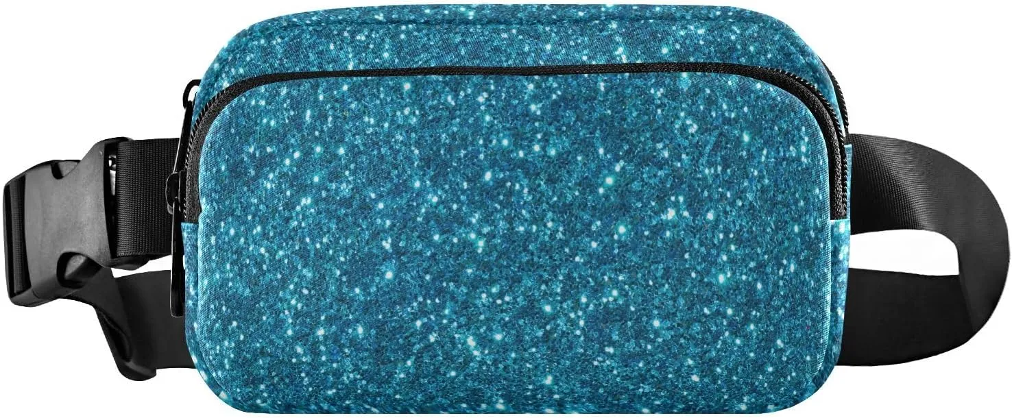 Belt Bags Turquoise Blue Glitter Lightweight Crossbody Bags with Adjustable Strap Belt Bag for Women Crossbody Long Strap